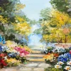 Fashion Olieverfschilderij van een parkje met bloemen fotobehang Kunst & Design | Bloemen