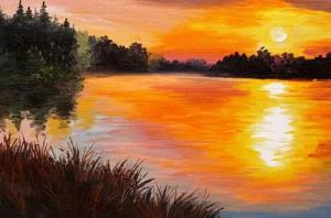 Online Olieverfschilderij van een meer fotobehang Kunst & Design