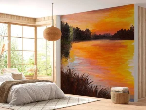 Online Olieverfschilderij van een meer fotobehang Kunst & Design
