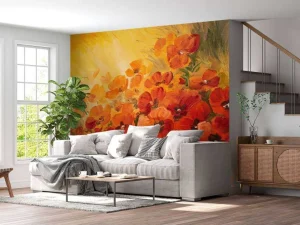 Best Olieverfschilderij van klaprozen fotobehang Kunst & Design | Bloemen