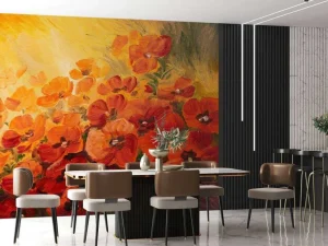 Best Olieverfschilderij van klaprozen fotobehang Kunst & Design | Bloemen