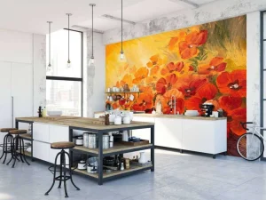 Best Olieverfschilderij van klaprozen fotobehang Kunst & Design | Bloemen