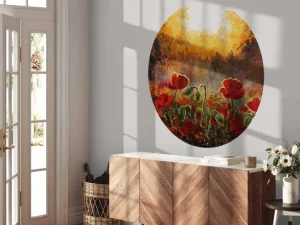 Clearance Olieverfschilderij van klaprozen bij zonsondergang fotobehang Kunst & Design | Bloemen