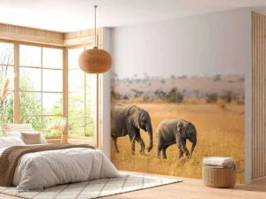 Fashion Olifant en Baby Olifant in Afrika fotobehang Dieren