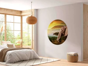 New Olifant in een savanne landschap bij zonsondergang fotobehang Dieren