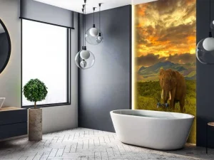 Online Olifant in Kenia bij zonsondergang fotobehang Dieren