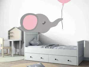 New Olifant met een hartvormige ballon fotobehang Babykamer