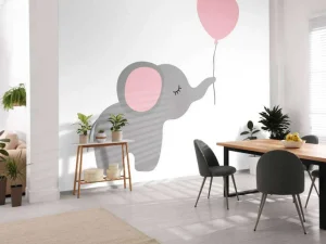 New Olifant met een hartvormige ballon fotobehang Babykamer