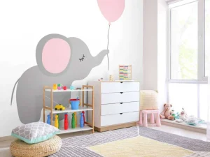 New Olifant met een hartvormige ballon fotobehang Babykamer