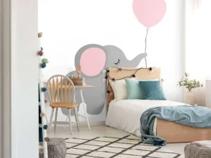 New Olifant met een hartvormige ballon fotobehang Babykamer