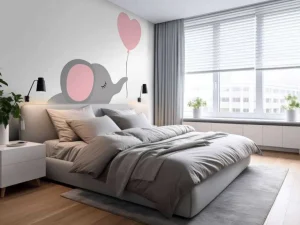 New Olifant met een hartvormige ballon fotobehang Babykamer