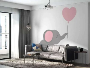 New Olifant met een hartvormige ballon fotobehang Babykamer