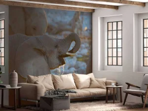New Olifanten drinken water fotobehang Dieren