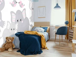 New Olifanten en vogeltjes met slingers fotobehang Babykamer