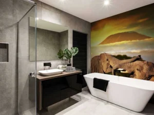 Clearance Olifanten spelen bij zonsondergang fotobehang Dieren