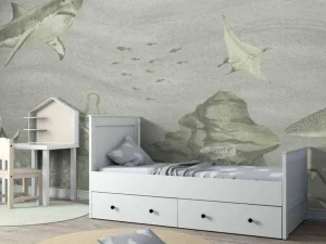 Online Onderwater wereld met haaien in groen Kinderkamer | Dieren
