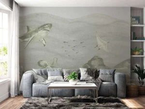 Online Onderwater wereld met haaien in groen Kinderkamer | Dieren
