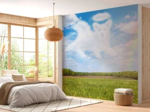 Best Open veld met Hond Engel wolk fotobehang Kinderkamer | Dieren
