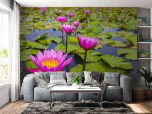 Fashion Opvallende roze lotusbloem fotobehang Bloemen