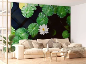 Fashion Opvallende witte kleine lotusbloem fotobehang Bloemen