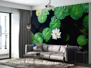 Fashion Opvallende witte kleine lotusbloem fotobehang Bloemen