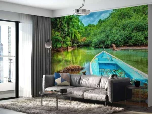 Fashion Oude boot in een tropische rivier fotobehang Transport