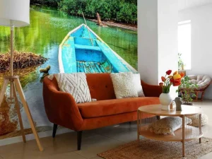 Fashion Oude boot in een tropische rivier fotobehang Transport