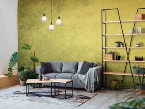 New Oude geel-groene muur fotobehang Gang | Oppervlakten