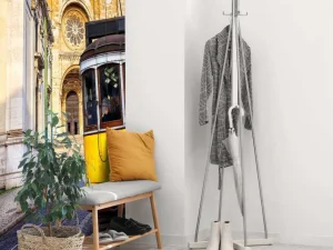 New Oude gele tram in Lissabon fotobehang Transport | Architectuur