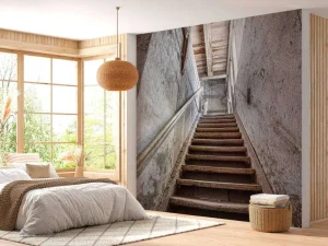 Outlet Oude trap in een verlaten huis fotobehang Architectuur | 3d