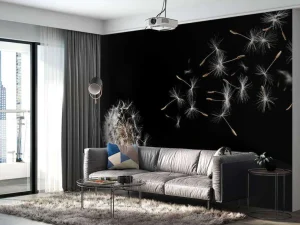 Best Paardebloem met een zwarte achtergrond fotobehang Keuken | Hobbykamer