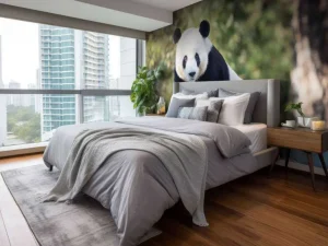Clearance Panda op een houten balk fotobehang Dieren