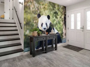 Clearance Panda op een houten balk fotobehang Dieren