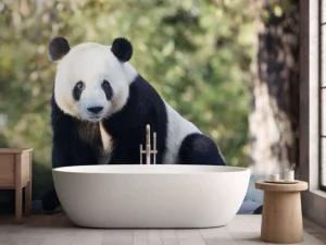 Clearance Panda op een houten balk fotobehang Dieren