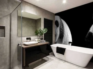 Online Panda's met een zwarte achtergrond fotobehang Woonkamer | Dieren