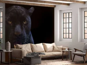 Fashion Panter met een zwarte achtergrond fotobehang Tienerkamer | Dieren