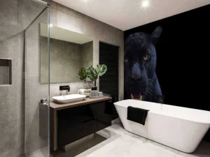 Fashion Panter met een zwarte achtergrond fotobehang Tienerkamer | Dieren