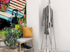 Online Park met kleurrijke tulpen fotobehang Architectuur