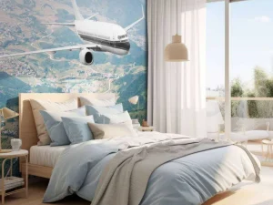 Hot Passagiersvliegtuig boven een berglandschap fotobehang Transport
