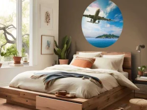 Best Passagiersvliegtuig boven een tropische zee fotobehang Tienerkamer | Transport