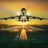 Discount Passagiersvliegtuig stijgt op bij zonsondergang fotobehang Tienerkamer | Transport