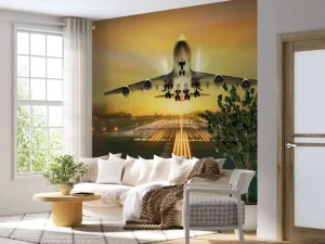 Discount Passagiersvliegtuig stijgt op bij zonsondergang fotobehang Tienerkamer | Transport