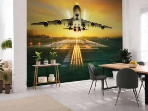Discount Passagiersvliegtuig stijgt op bij zonsondergang fotobehang Tienerkamer | Transport