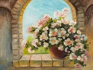 Fashion Pot bloemen op een vensterbank fotobehang Kunst & Design | Bloemen