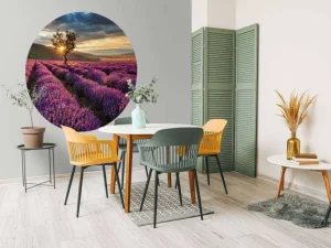 Fashion Prachtig landschap met lavendel veld bij zonsopkomst fotobehang Bloemen