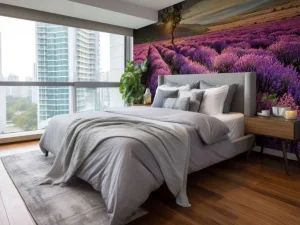 Fashion Prachtig landschap met lavendel veld bij zonsopkomst fotobehang Bloemen