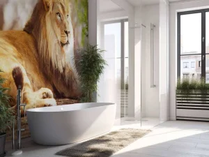 Online Prachtige Afrikaanse leeuw in de zon fotobehang Tienerkamer | Hobbykamer