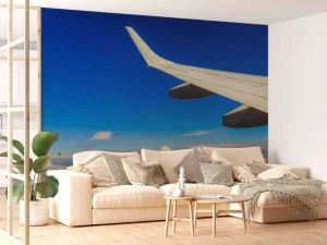 Outlet Prachtige wolken vanuit een vliegtuigraam fotobehang Transport