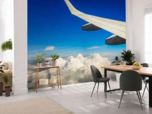 Outlet Prachtige wolken vanuit een vliegtuigraam fotobehang Transport