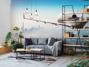 Hot Privéjet boven Dubai fotobehang Steden | Architectuur